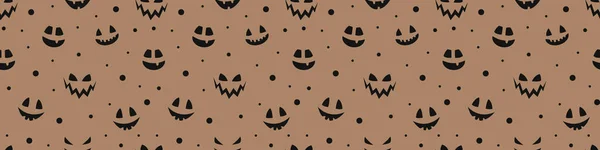 Halloween Banner Funny Pumpkin Lantern Face Seamless Texture Vector — Stock Vector