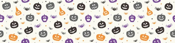 Banner Halloween Com Abóboras Aranhas Engraçadas Papel Parede Vetor — Vetor de Stock