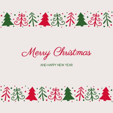 Elle çizilmiş ağaçlar ve dilekler olan Noel kartı. Vektör