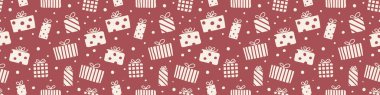 Elle çizilmiş Noel desenli hediye kutuları. Xmas ambalaj kağıdı konsepti. Pankart. Vektör