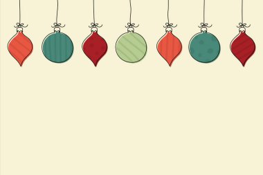 Noel toplarını asan boş bir kart. Xmas konsepti. Vektör