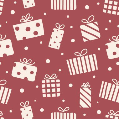 Noel hediye kutularıyla kusursuz desen kavramı. Xmas geçmişi. Vektör