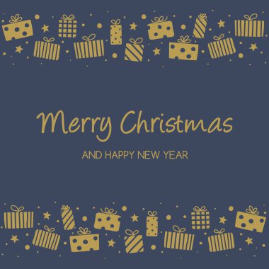 Elle çizilmiş hediye kutularıyla Noel tebrik kartı. Vektör