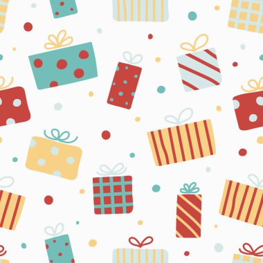 Noel hediye kutularıyla kusursuz desen. Vektör