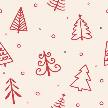 Elle çizilmiş ağaçlarla Noel deseni. Vektör