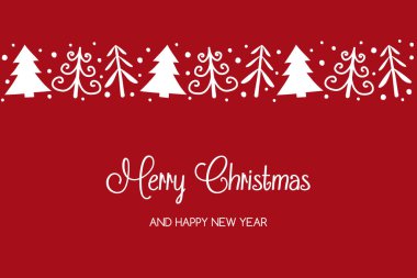 Elle çizilmiş ağaçlarla dolu Noel tebrik kartı. Vektör