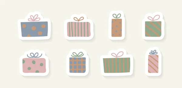 Diseño Iconos Navidad Cajas Regalo Dibujadas Mano Vector — Vector de stock