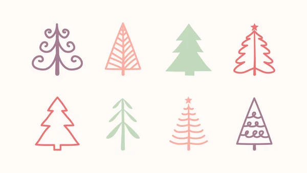 Diseño Los Iconos Navidad Los Árboles Dibujados Mano Vector — Vector de stock