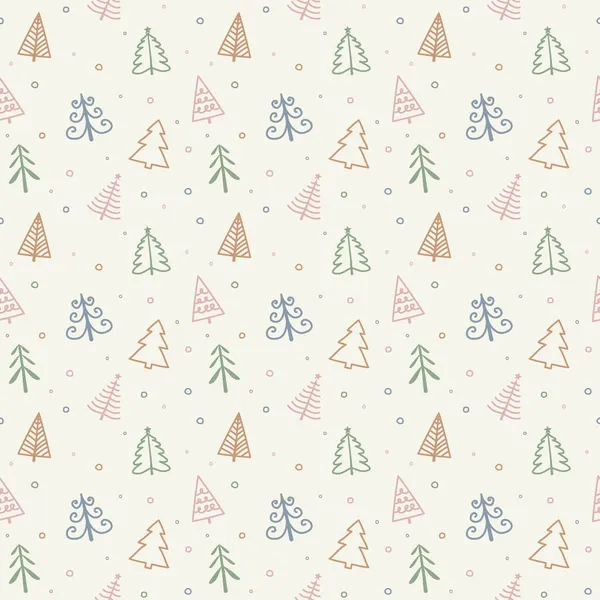 Patrón Navidad Con Árboles Dibujados Mano Vector — Archivo Imágenes Vectoriales