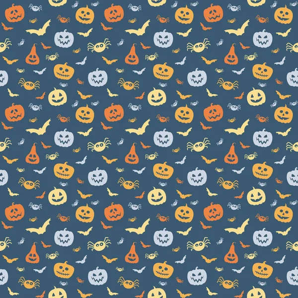 Halloween Pattern Funny Pumpkins Bats Spiders Wallpaper Vector — Stock Vector