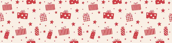 Modèle Noël Avec Des Boîtes Cadeaux Dessinées Main Tête Panoramique — Image vectorielle