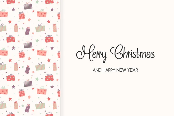 Cartão Saudação Com Caixas Presente Natal Desejos Vetor —  Vetores de Stock