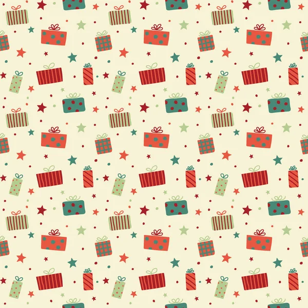 Christmas Pattern Hand Drawn Present Boxes Xmas Wrapping Paper Concept — Stock Vector