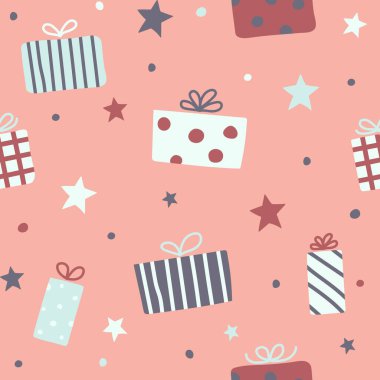 Noel hediye kutularıyla kusursuz desen. Vektör