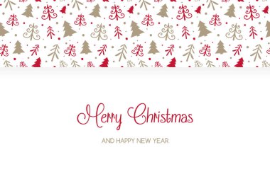 Elle çizilmiş ağaçlarla dolu Noel tebrik kartı. Vektör