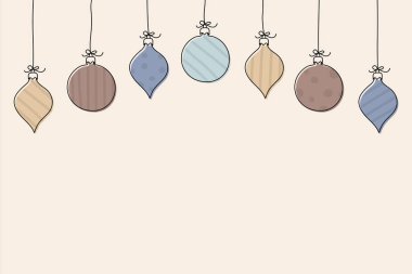 El çizimi takılar olan boş bir arkaplan kavramı. Noel tasarımı. Vektör