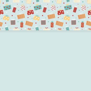 Boş arkaplan kavramı ve elle çizilmiş hediye kutuları. Noel tasarımı. Vektör