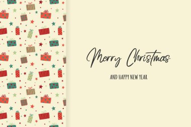 Arkaplanda dilekleri olan Noel hediye kutuları. Xmas tebrik kartı. Vektör