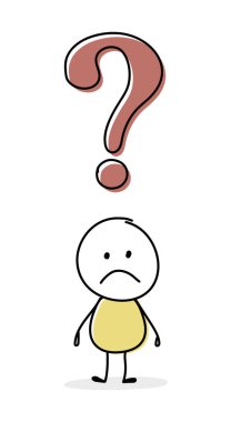 Soru işareti simgesi olan üzgün adam kavramı. Vektör