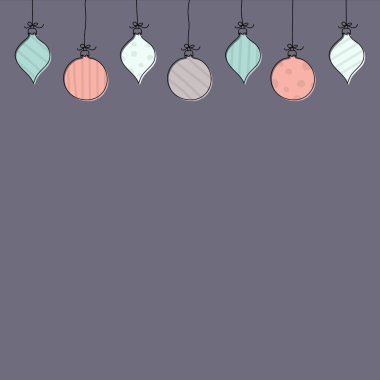 Noel arkaplanı, sallanan toplar ve telif alanı. Vektör