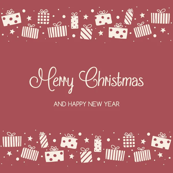 Elle çizilmiş hediye kutularıyla Xmas tebrik kartı. Noel tasarımı. Vektör