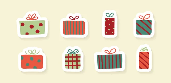 Concepto Elementos Navideños Cajas Regalo Dibujadas Mano Vector — Vector de stock