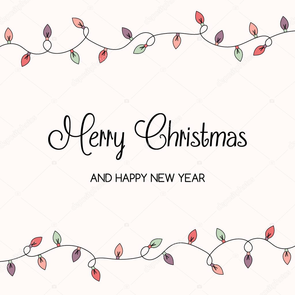 Christmas lights on a background with wishes. Xmas greeting card. Vector