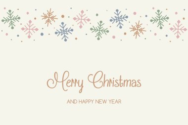 Arka planda dilekleri olan el yapımı kar taneleri. Noel tebrik kartı. Vektör