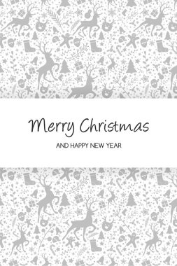 İçinde ikonlar ve dilekler olan bir Noel kartı. Vektör