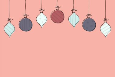 Noel arkaplanı kavramı ve asılı el çizimi toplar. Vektör