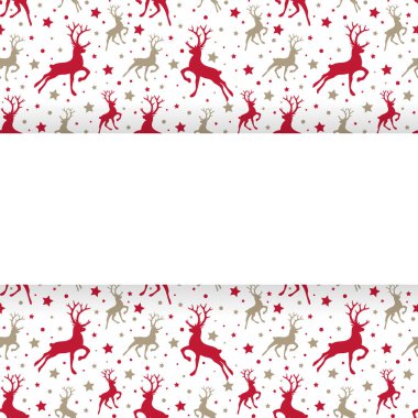 Çerçeveli Noel arkaplanı tasarımı. Ren geyikleri ve yıldızlar. Vektör
