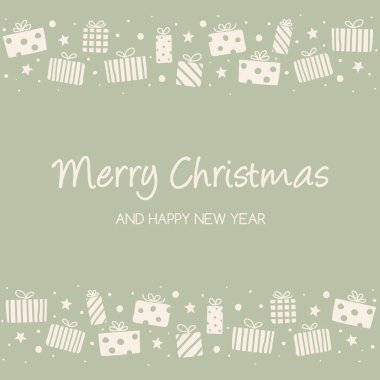 Elle çizilmiş hediye kutularıyla Noel tebrik kartı. Vektör