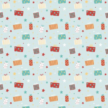 Noel hediye kutularıyla kusursuz desen kavramı. Xmas geçmişi. Vektör