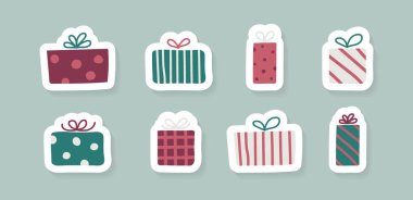 Noel öğeleri kavramı - el çizimi hediye kutuları. Vektör