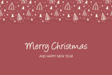 Noel ağaçları ve dilekleri olan tebrik kartı. Vektör