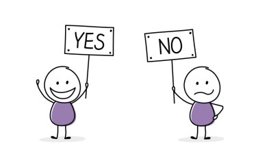 Tahtasında yazı olan karikatür yapıştırıcıları - evet ve hayır. Vektör