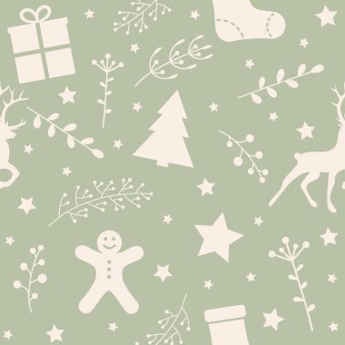 Noel süslemeleri ile kusursuz desenli dizayn. Vektör
