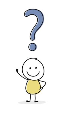 Soru işareti sembollü gülen adam. İş konsepti. Vektör