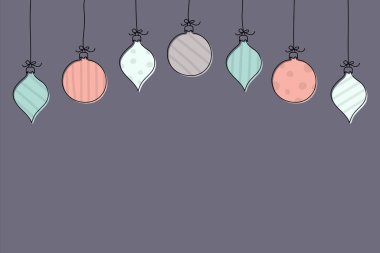 Noel arkaplanı, sallanan toplar ve telif alanı. Vektör