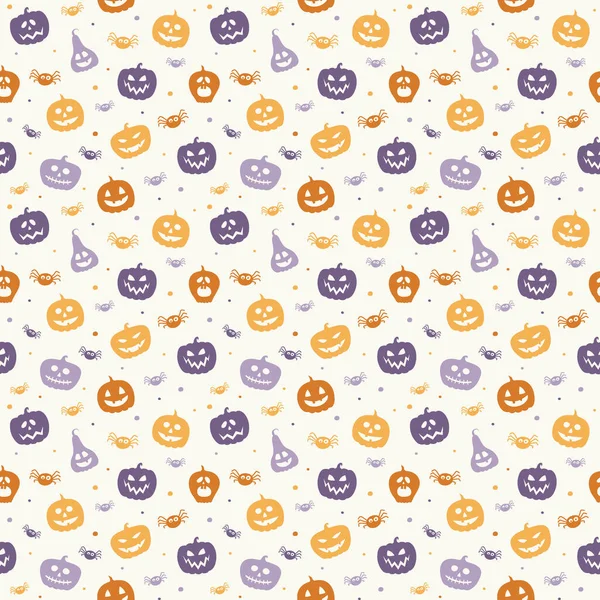 Fondo Con Divertidas Linternas Calabaza Arañas Patrón Sin Costuras Halloween — Vector de stock