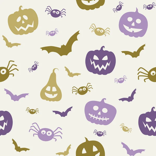 Tło Przerażającymi Dyniami Nietoperzami Pająkami Tekstura Halloween Wektor — Wektor stockowy