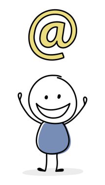 E-posta adresi sembollü Happy Stickman. Vektör
