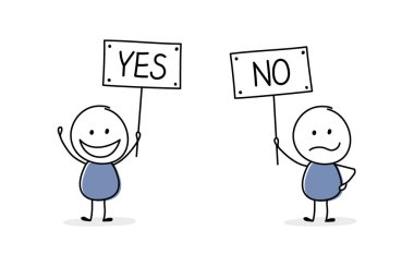 Elinde tabakla komik bir stickmen - evet ve hayır. Vektör