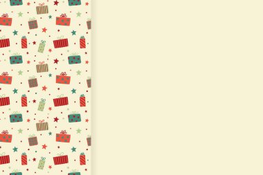 Noel hediye kutularıyla donatılmış bir arkaplan tasarımı. Vektör