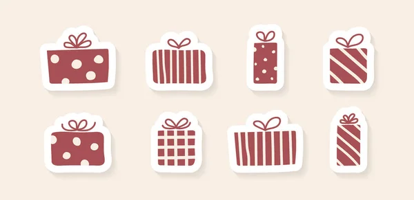 Cajas Regalo Navidad Dibujadas Mano Conjunto Iconos Vector — Vector de stock