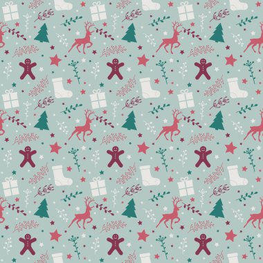 Noel desenli, şenlikli süsler. Xmas ambalaj kağıdı konsepti. Vektör