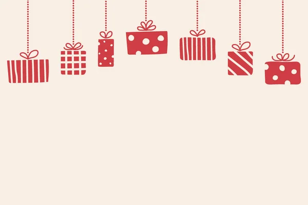 Fondo Con Colgar Cajas Regalo Navidad Diseño Navidad Vector — Vector de stock