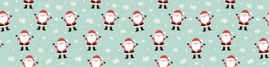 Gülen Noel Baba 'yla Noel deseni. Xmas ambalaj kağıdı konsepti. Pankart. Vektör