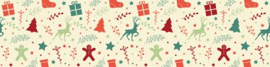 Noel süslemeleri ile kusursuz desenli dizayn. Panoramik başlık. Vektör