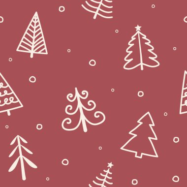 Elle çizilmiş ağaçlarla Noel deseni. Vektör